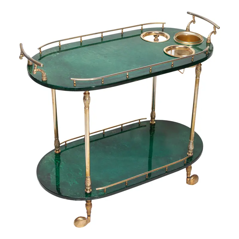 Aldo Tura Green Bar Cart With Integrated Wine Holders 1