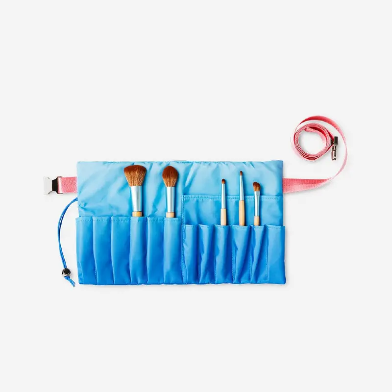 Blue Cosmetic Carry Belt With 5 Premium Makeup Brushes 1