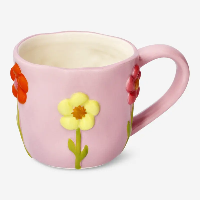 Embossed Floral Ceramic Mug – 330Ml Coffee Cup 1