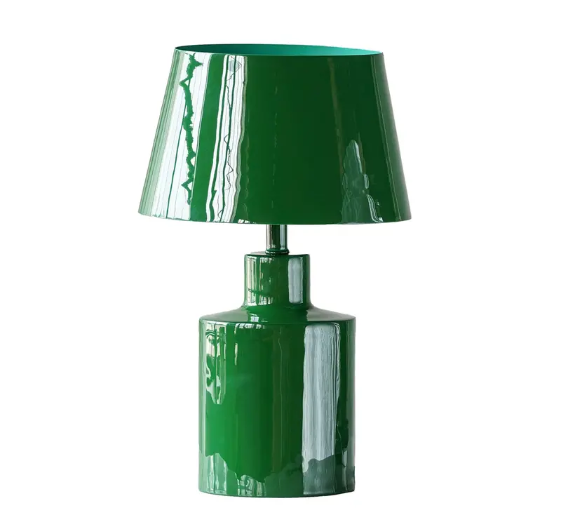 Emerald Green Table Lamp – Artisan Ceramic Base With Fabric Shade 1