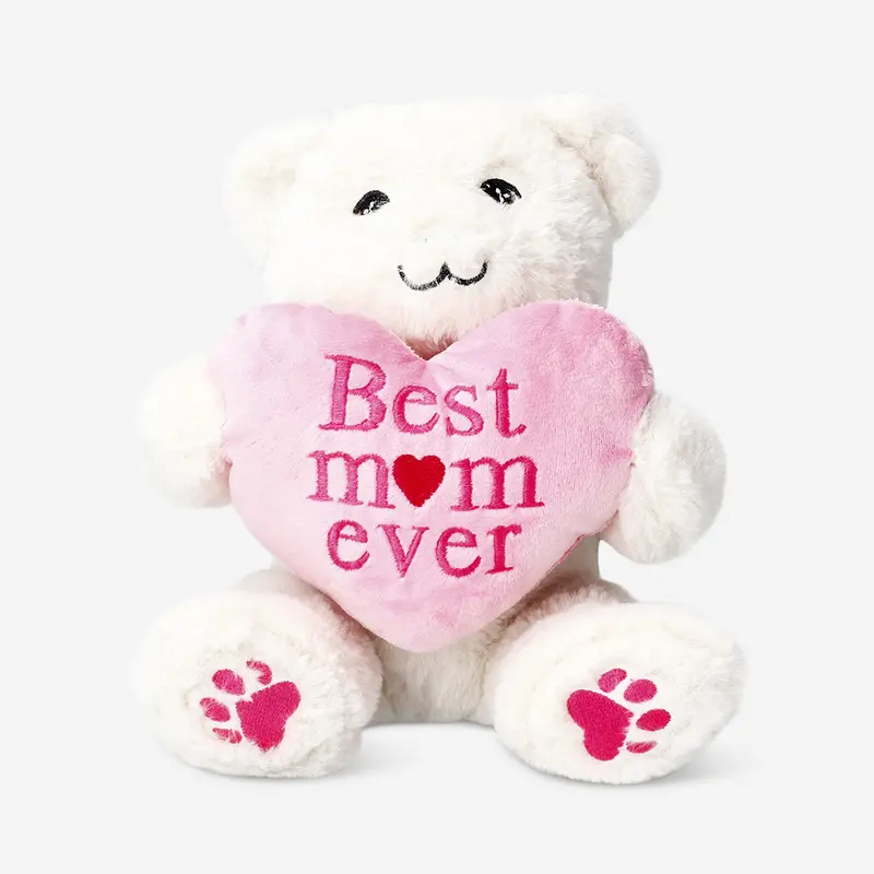 Soft White Teddy Bear Plush Toy With Pink Heart Charm – Gift For Mom 1