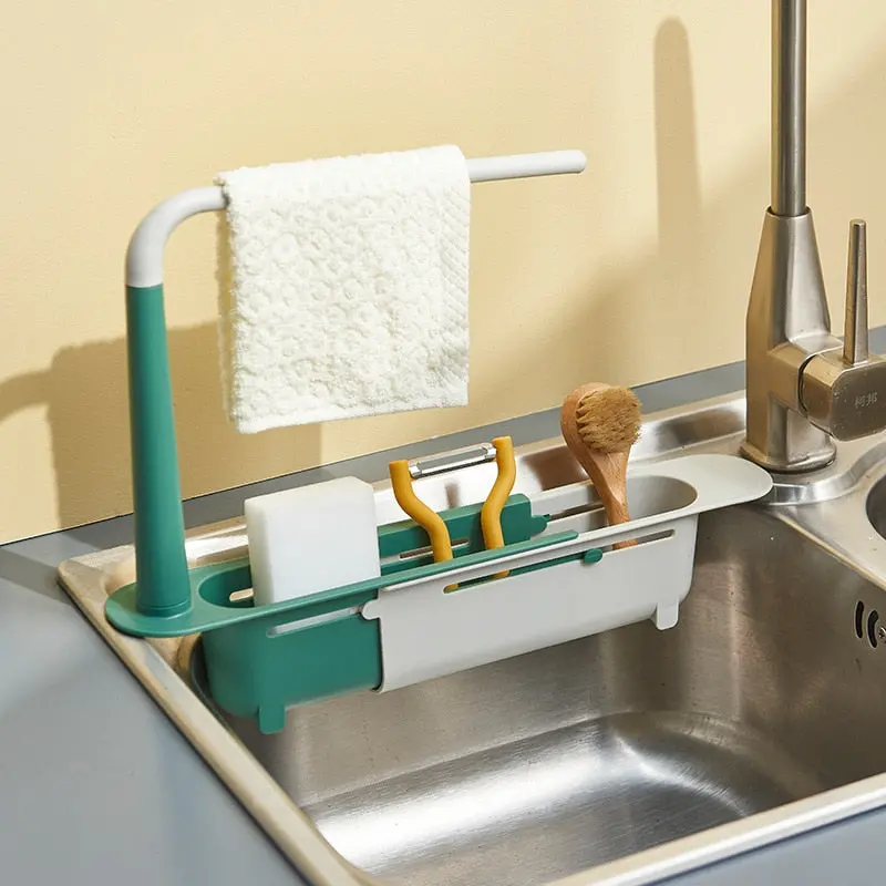 Telescoping Kitchen Sink Organizer With Soap And Sponge Holder 1