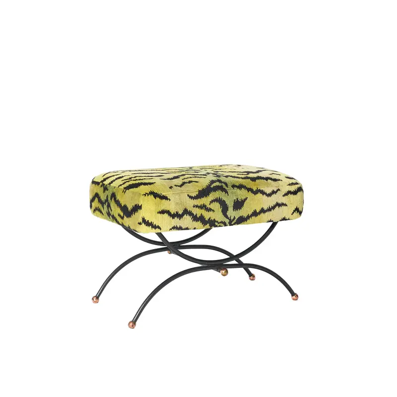 Vintage Velvet Stool Upholstered In Scalamandre 'Le Tigre' Fabric 1