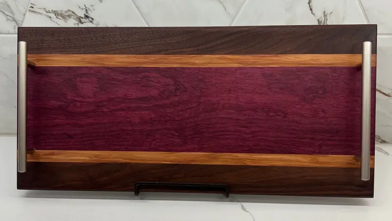 Walnut, Purpleheart & Hickory Serving Tray – Vibrant Contrast Design 1