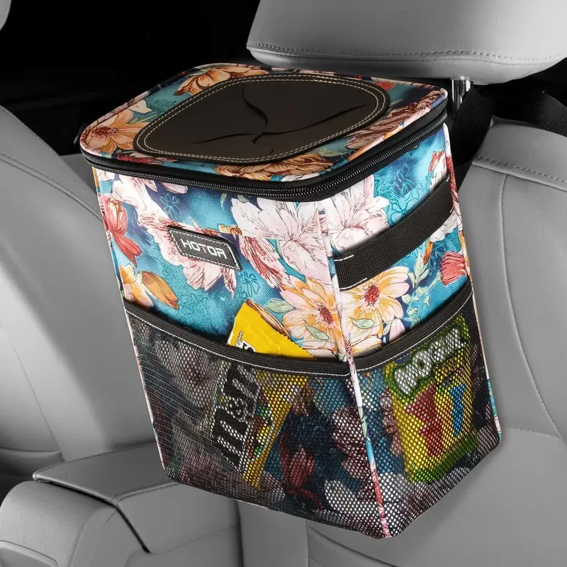 Waterproof Car Trash Can With Lid – Leak-Resistant Bin Featuring Built-In Pockets 8